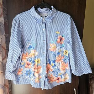 Alfred Dunner Blue Floral Button Down Shirt Size 18